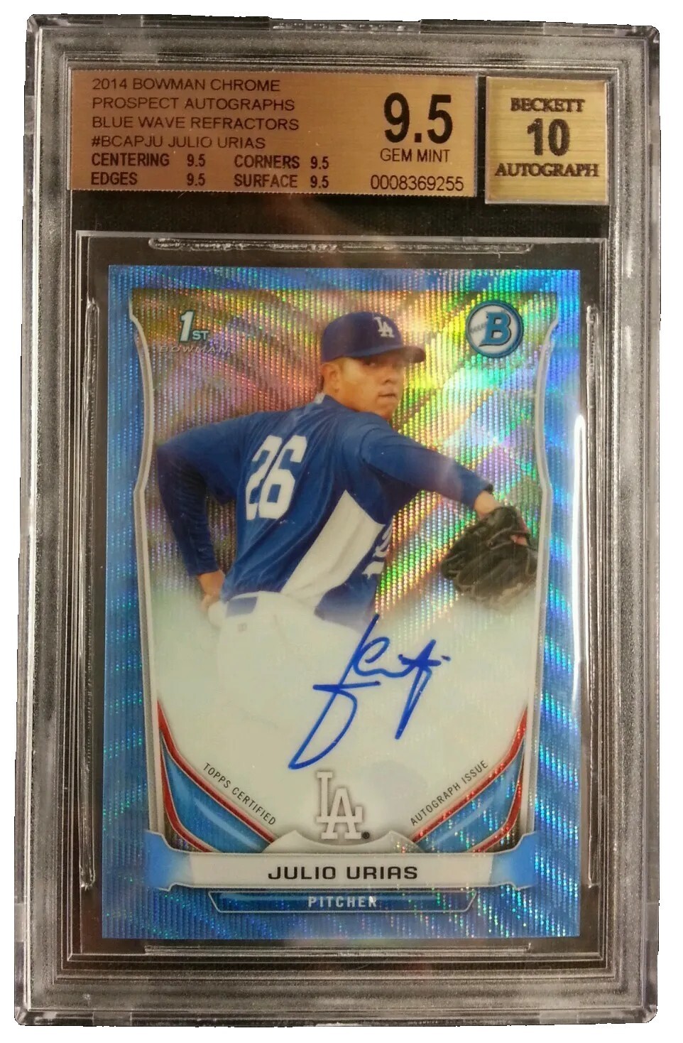 JULIO URIAS 2014 BOWMAN CHROME BLUE WAVE REFRACTOR #/50 BGS 9.5/10 Auto Gem Mint