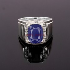 Riscaldato Zaffiro Blu Gemma Con 925 Anello Argento Sterling per Uomo #5624