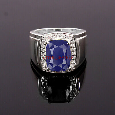Blue Sapphire Oval Gemstone Ring Men's Jewelr 925 Sterling Silver Handmade  Gift | eBay