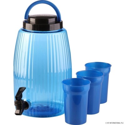 NEU GROSSER WASSERSPENDER + 3 TASSEN SOMMERKÜHLER WASSERHAHN PICKNICK CAMPINGGRIFF GETRÄNK