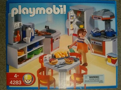 Playmobil 4283 Kitchen with Dinnette Set, Food, Dishes, Appliances, Table