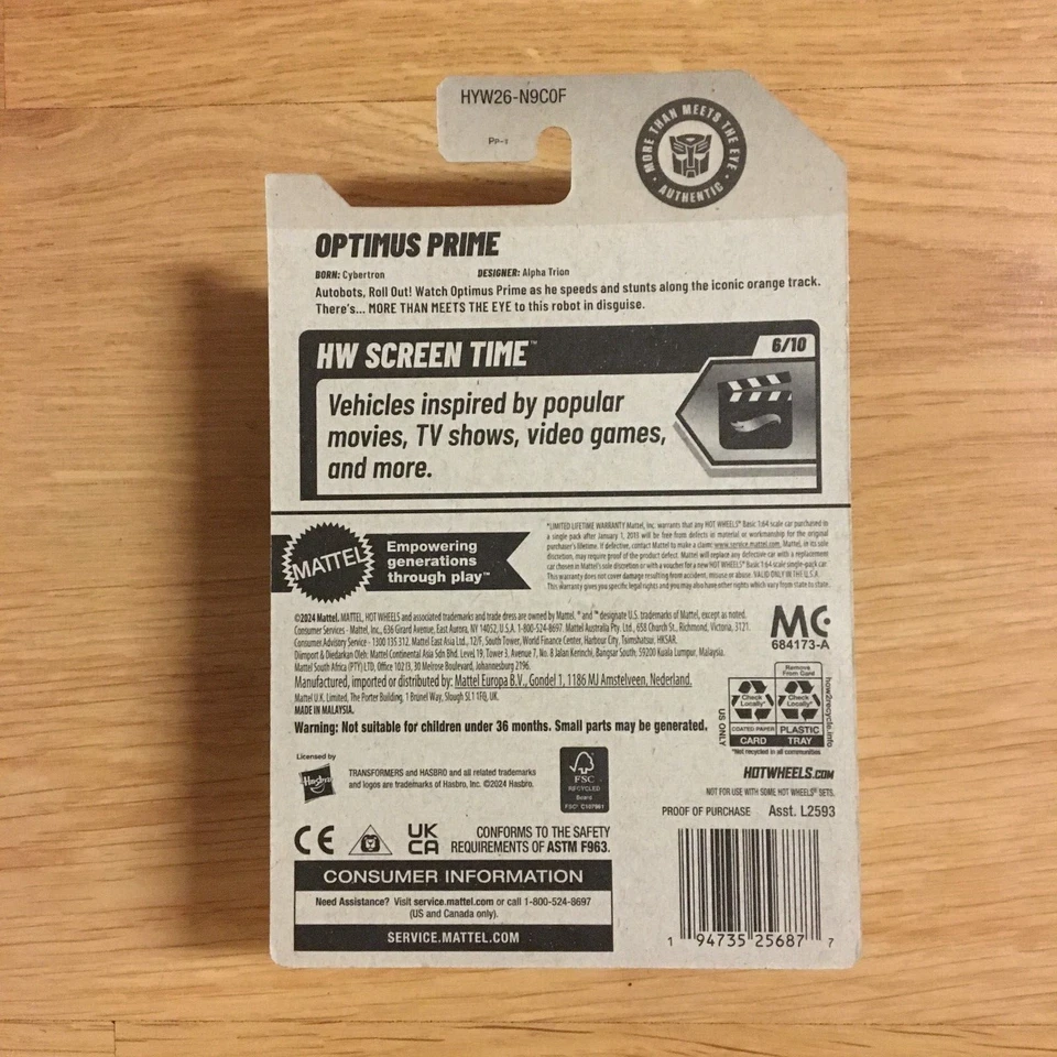 2025 Hot Wheels 6/10 TRANSFORMERS Optimus Prime #104 MONMC + Protect Pack - Image 4 of 4