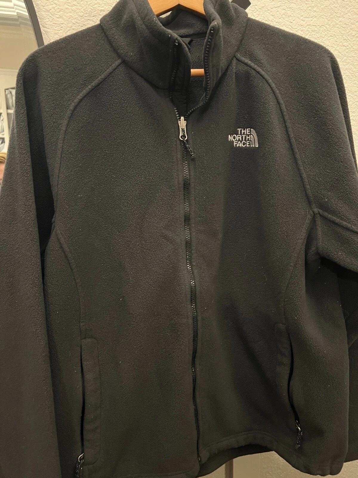 THE NORTH FACE Men's Full Zip Long Sleeve BLACK Outdoor Lightweight Fleece LARGE