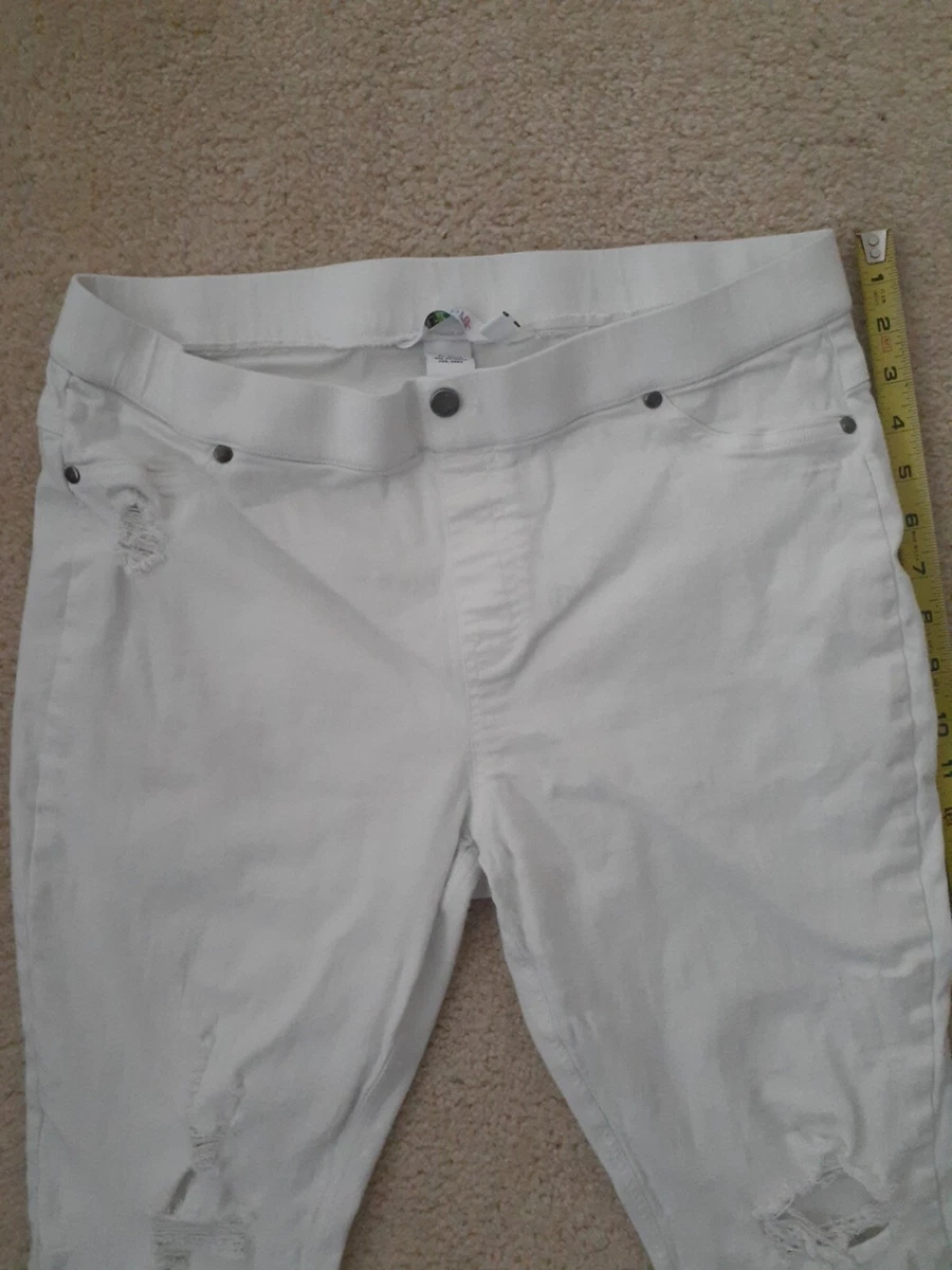 Utopia Hue Womens Skimmer Distressed Denim White Leggings Pants L