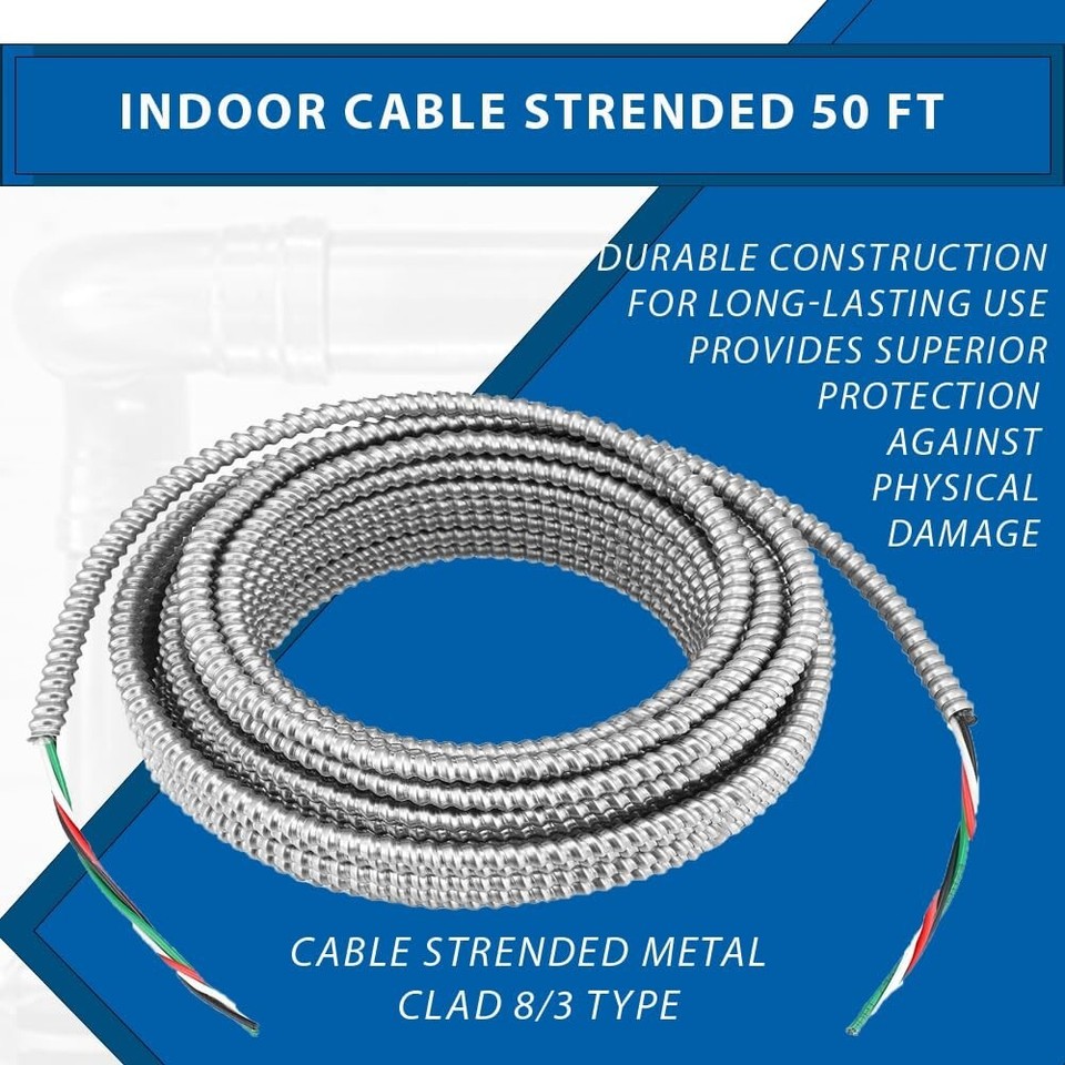 8/3 MC Cable Stranded Metal Clad Type Cable with Ground Wire 50 ft | eBay