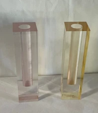 modernist LUCITE PRISM bud vases HOLT RENFREW pink and yellow CONTEMPORARY