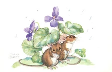 Medici Society Postcard Molly Brett Mice Hide From Rain April Showers PK 412