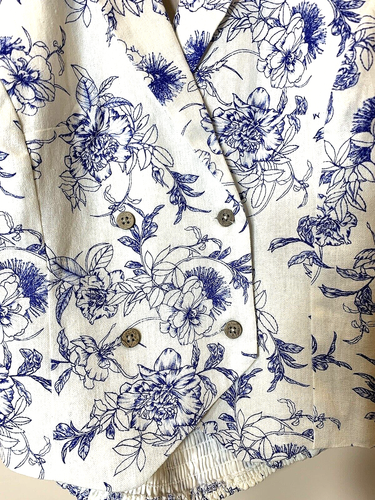 Jason Wu Chaleco Pantalones Traje Mujer Talla 6 Lino Azul Blanco Conjunto de 2 Piezas Floral Toile - Imagen 3 de 18