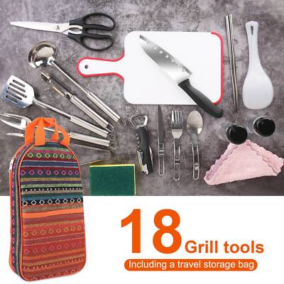 Camping Utensils Set Stainless Steel Outdoor Picnic BBQ Cookware Accessories