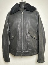 HUGO BOSS VIP Tailored Black Lamb Leather Bomber Flight Jacket Sz 38R Fur Collar