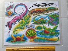 Vintage Art Tattoo Flash Sheet Foose 1997 Frogs Lizards /T73