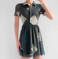Urban Outfitters Dottie Collard Mini Button Front Mesh Geometric Dress Medium