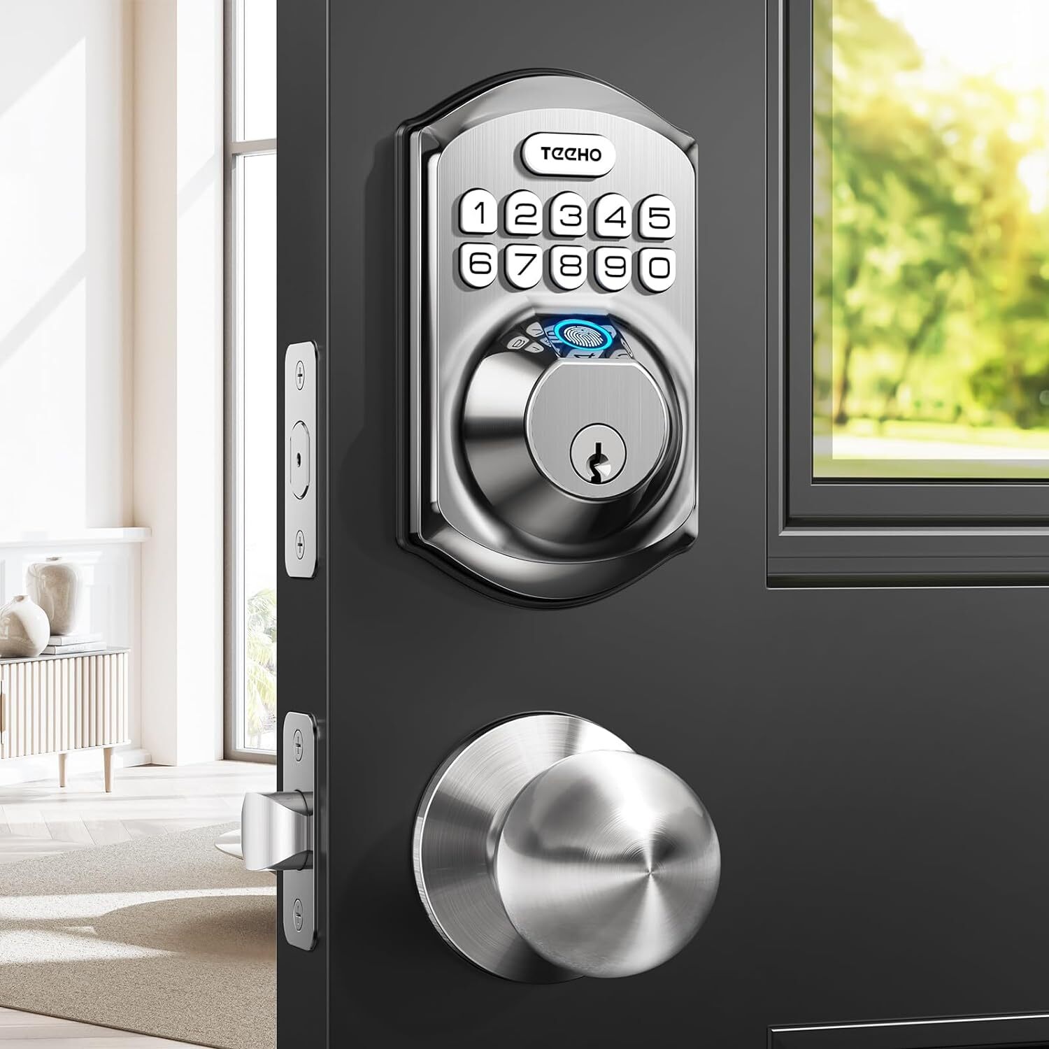 Smart Keyless Fingerprint Deadbolt Door Lock with Handle for Home Security-image