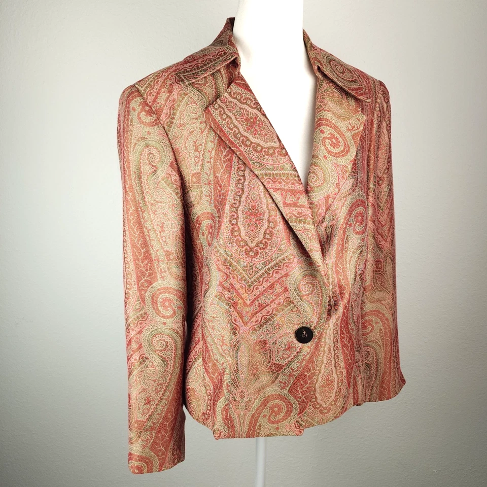 Blazer Garfield & Marks Paisley Mezcla Seda Chaqueta Zoe Rojo Verde Ligero 12 Foto 2 de 4