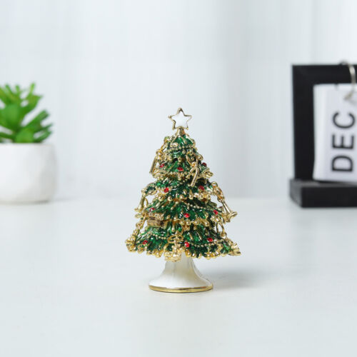 Christmas Tree Trinket Box Hinged Rhinestone Jeweled Color Enamel Ring Box Gift - Picture 1 of 8