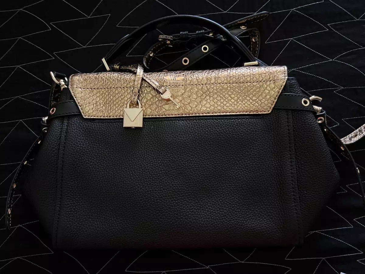 Michael Kors Bristol Metallic Gold Snake Embossed Leather Satchel Bag NWT