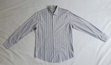 HERMES WHITE STRIPE BUTTON DOWN DRESS SHIRT METAL LOGO CUFF BUTTON MEN SZ 16/41