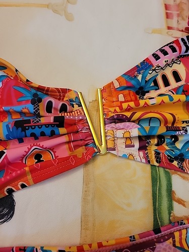 SPORLIKE Two Piece Swimsuit Womens XL Ruffle Top High Waist Tie Bottoms Bright - Picture 4 of 13