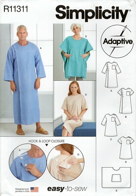Simplicity R11311 ADAPTIVE Hospital Recovery Gowns, Bed Robe UNISEX L-XXL S9490