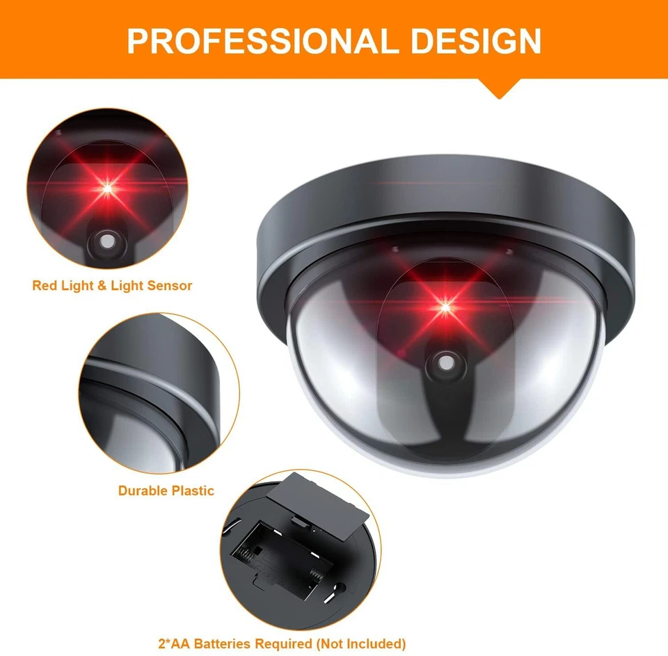 1-8Pack Dummy Camera Fake Security CCTV Dome Camera with Flashing Red LED Light - Image 3 of 4
