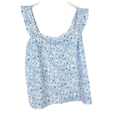 NWOT Lush Floral Sleeveless Ruffle Strap Tank Top Blue White Plus Size 2X NEW