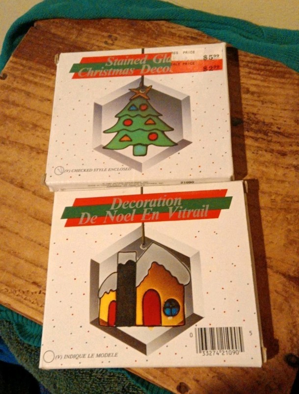 Vintage Action Industries Stained Glass Christmas Ornament Decoration 1987 Set