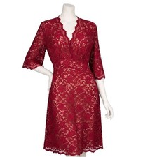 KIYONNA Burgundy Lace Wrap Dress UK 18 20 Plus Size Occasion Evening P2P 23"