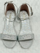 PrincessWalofou Little Girls Flower Heels Rhinestone Dress Sandal Silver Size 2