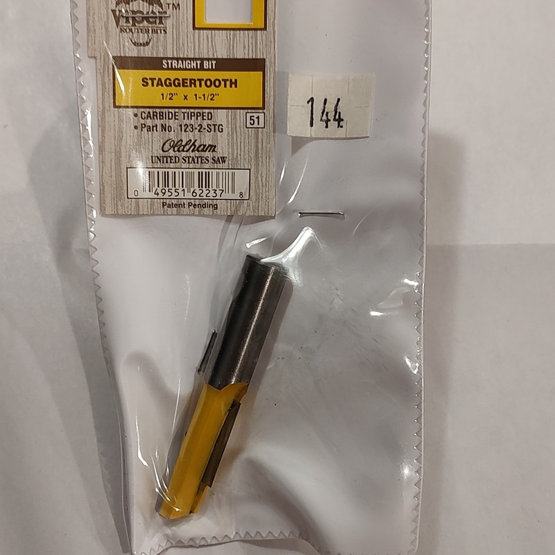 Oldham Staggertooth Straight Router Bit, Carbide, 1/2 in x 1-1/2 in, 123-2-STG