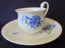 Gorgeous MEISSEN Blue Corn Straw (?) Flowers Swan Handled Cup and Saucer
