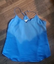 J.Crew Factory Blue Scalloped V-Neck Camisole Adjustable Straps Lined Tank Small