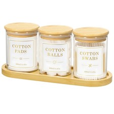 Glass Qtip Holder with Vanity Tray, 3 Pack Cotton Swab Holder with Lid, 13.4 ...