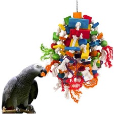 Large Parrot Toy - Multicolored Wooden Blocks Tearing Toys for Birds Suggeste...