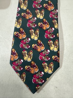 VTG United Colors Of Benetton Colorful Retro Sneakers Print Neck Tie 80s 90s