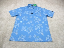 Bad Birdie Polo Shirt Mens Medium Blue Graphic Print Stretch Golf Short Sleeve