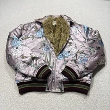Urban Outfitters Men’s Bomber Jacket Floral Satin Faux Fur Lined Asian Sz Medium