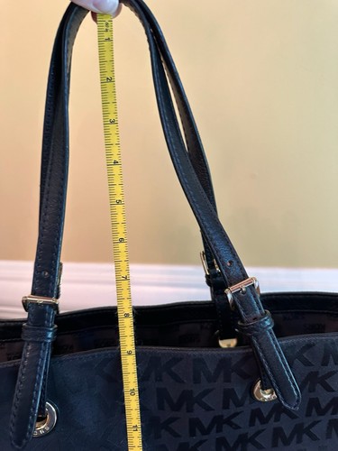 Michael Kors Black Canvas Tote Leather Straps Gold Hardwares - Picture 15 of 16