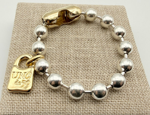 NEW Uno de 50 SNOWFLAKE Bracelet Sterling Silver 18k Gold Plated Beads Medium