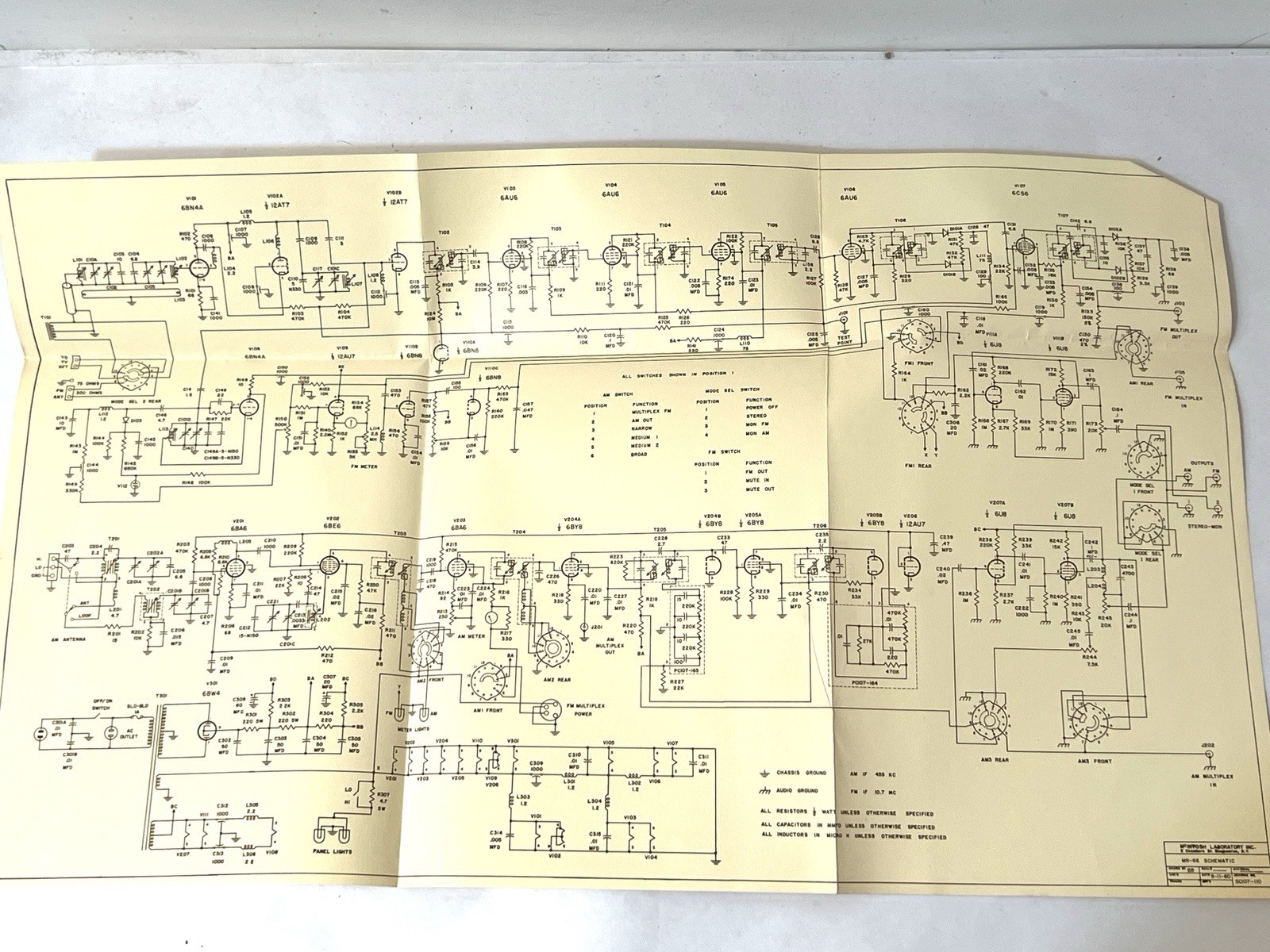 McIntosh MR66 Original Schematic Date 9.11.60 Vacuum tube Tuner