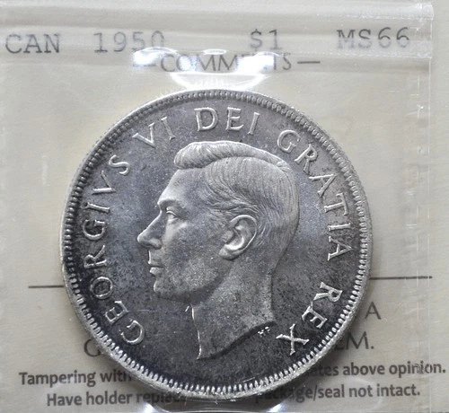 1950 Island Logs - Canada $1 Silver One Dollar ICCS graded MS-66