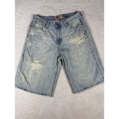BKE 67 Denim Shorts Mens 32 Light Blue Good Distressed Y2K Skater Baggy Jean