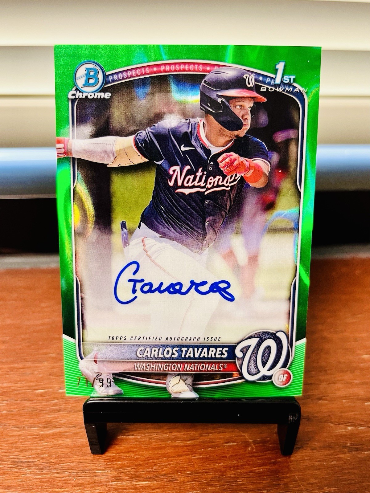 Carlos Tavares Auto Green Lava Refractor 2025 Bowman Chrome 1st Nationals Sp /99