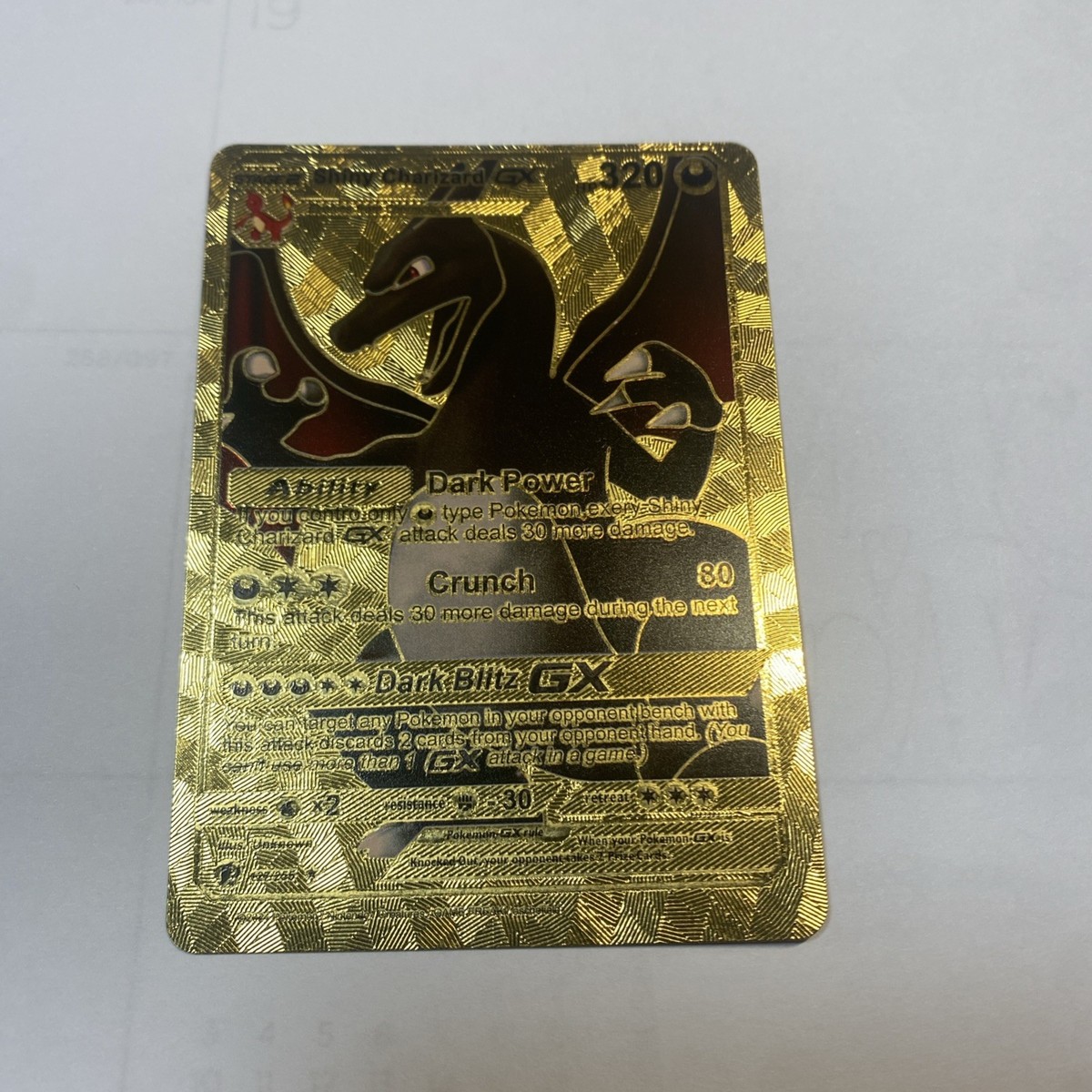 Shiny Charizard Gx Gold Foil Fan Art Card Hp320 Dark Blitz GX