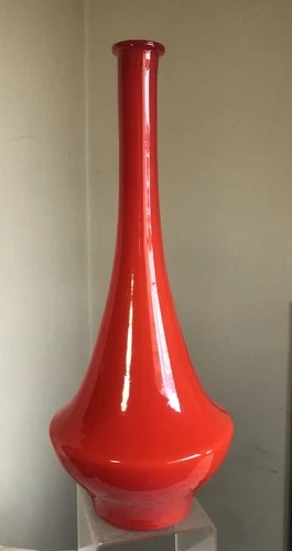 VINTAGE ITALIAN BLOWN CASED GLASS BOTTLE EMPOLI ORANGE HTF COLOR BLENKO ERA 18.5