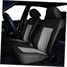 Front Set Faux Leather Car Seat Covers Front Bucket Set Gray Black - Front Set
