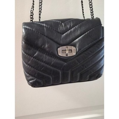 Divina Firenze Black Quilted Leather Crossbody Bag Made in Italy Turn Lock Chain