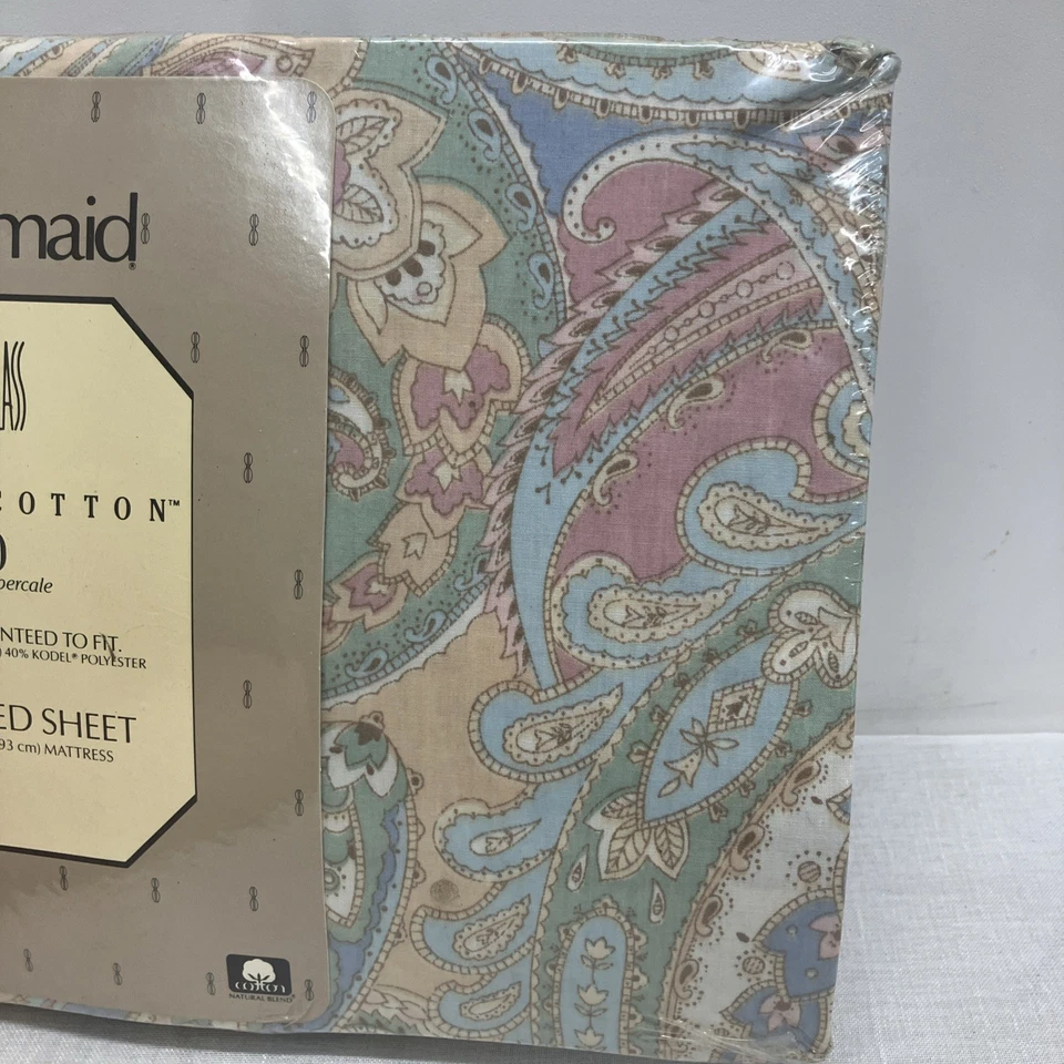 Vintage Bill Blass Springmaid Paisley Blue Twin Fitted SHEET 39”x76” 200 Thread - Image 3 of 4