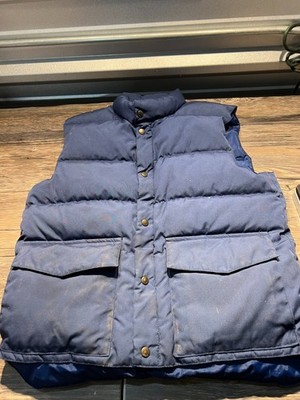 Cabelas Down Vest Mens Large Blue Puffer Snap Front Hunting Outdoor Big Pockets