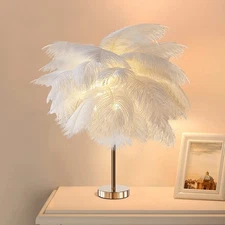 Ostrich Feather Table Lamp With Plug-in Wire - 5-Light Modern Bedside Lamp, G...