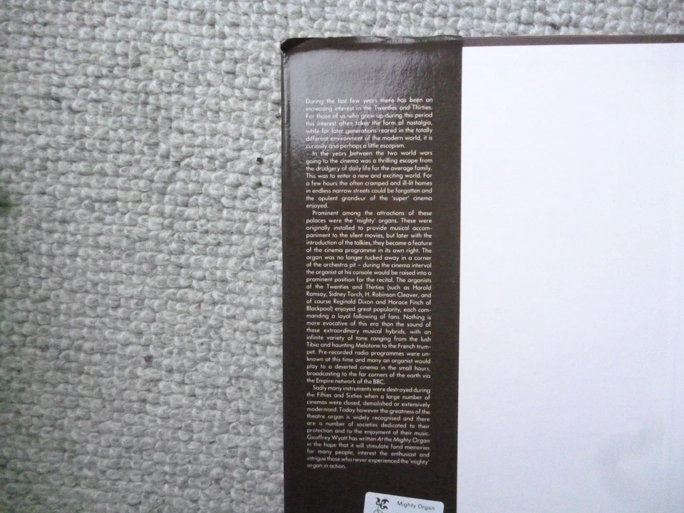 At the Mighty Organ Wyatt, Geoffrey 1st ed 1974 HB DW - Image 2 of 3